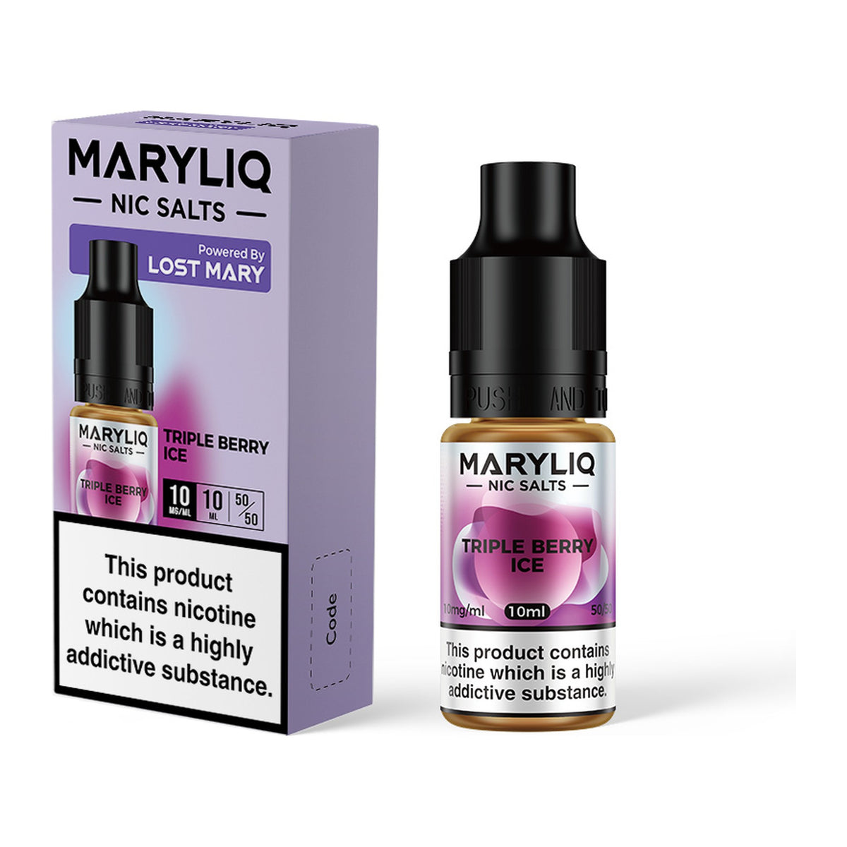 MARYLIQ Triple Berry Ice 10mg nic salt, bottle and box