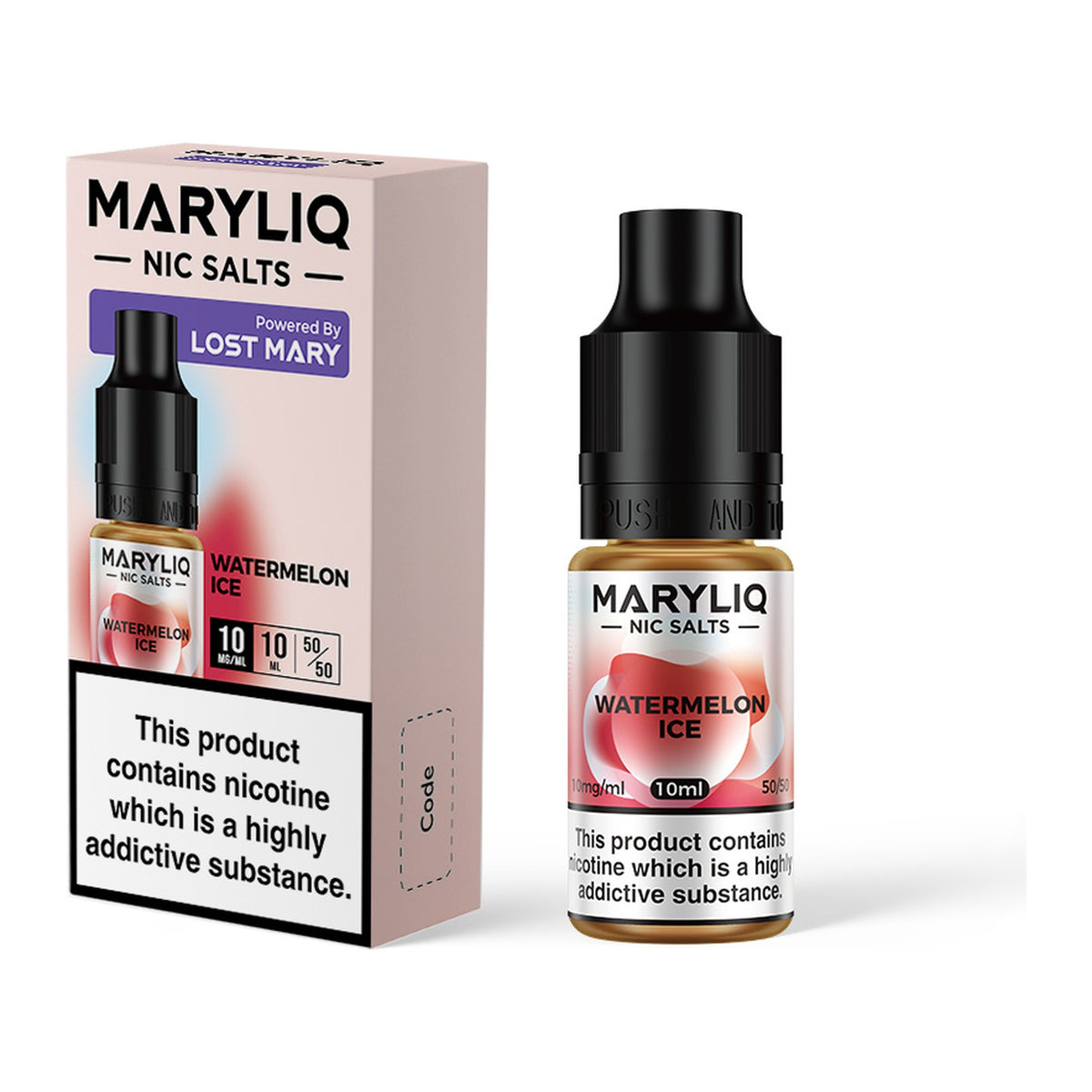 MARYLIQ Watermelon Ice 10mg nic salt, bottle and box