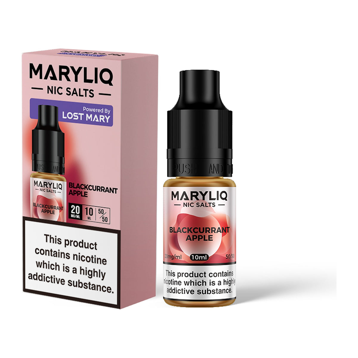 MARYLIQ Blackcurrant Apple 20mg nic salt, bottle and box