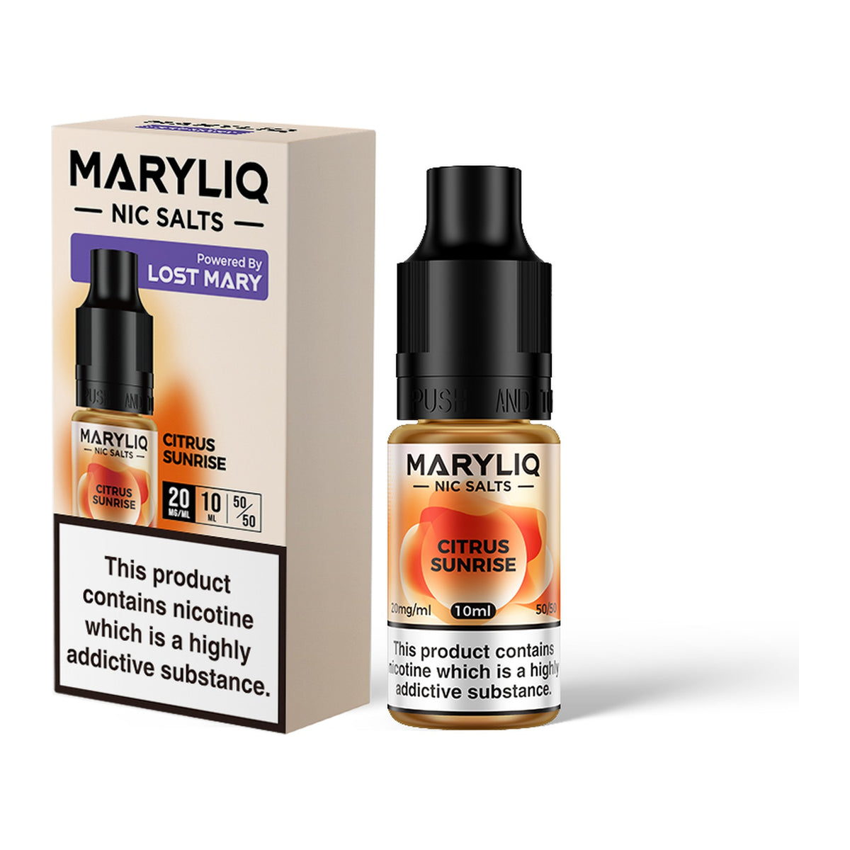 MARYLIQ Citrus Sunrise 20mg nic salt, bottle and box