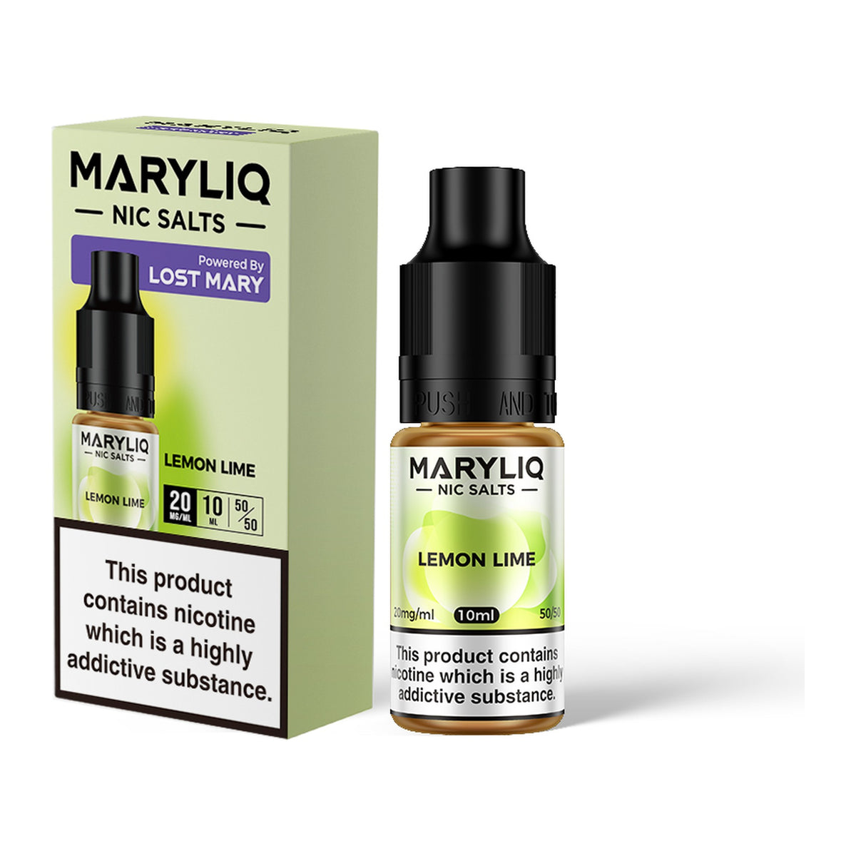 MARYLIQ Lemon Lime 20mg nic salt, bottle and box