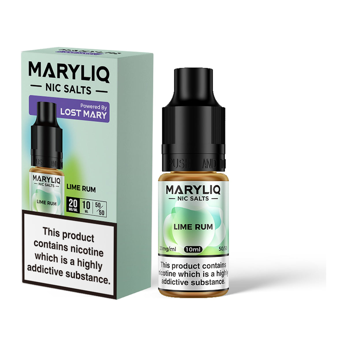 MARYLIQ Lime Rum 20mg nic salt, bottle and box