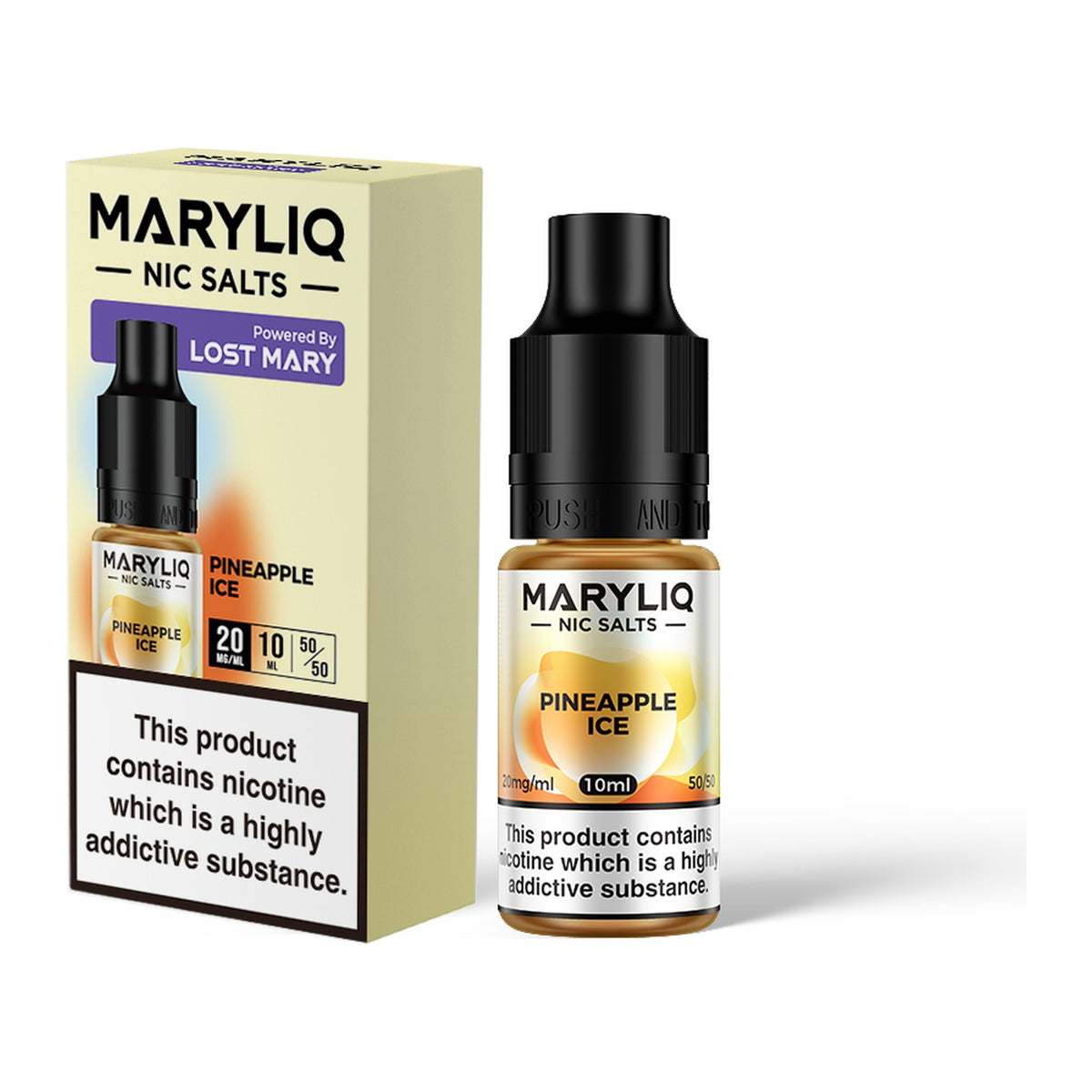 MARYLIQ Pineapple Ice 20mg nic salt, bottle and box