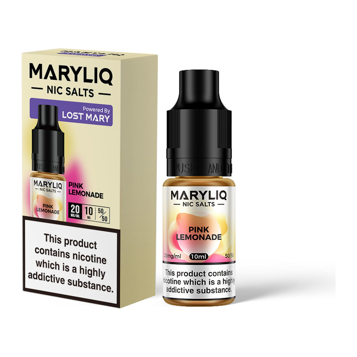 MARYLIQ Pink Lemonade 20mg nic salt, bottle and box