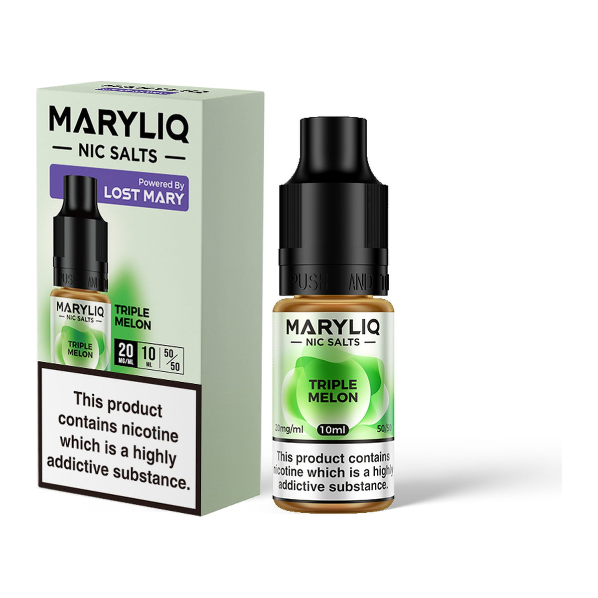 MARYLIQ Triple Melon 20mg nic salt, bottle and box