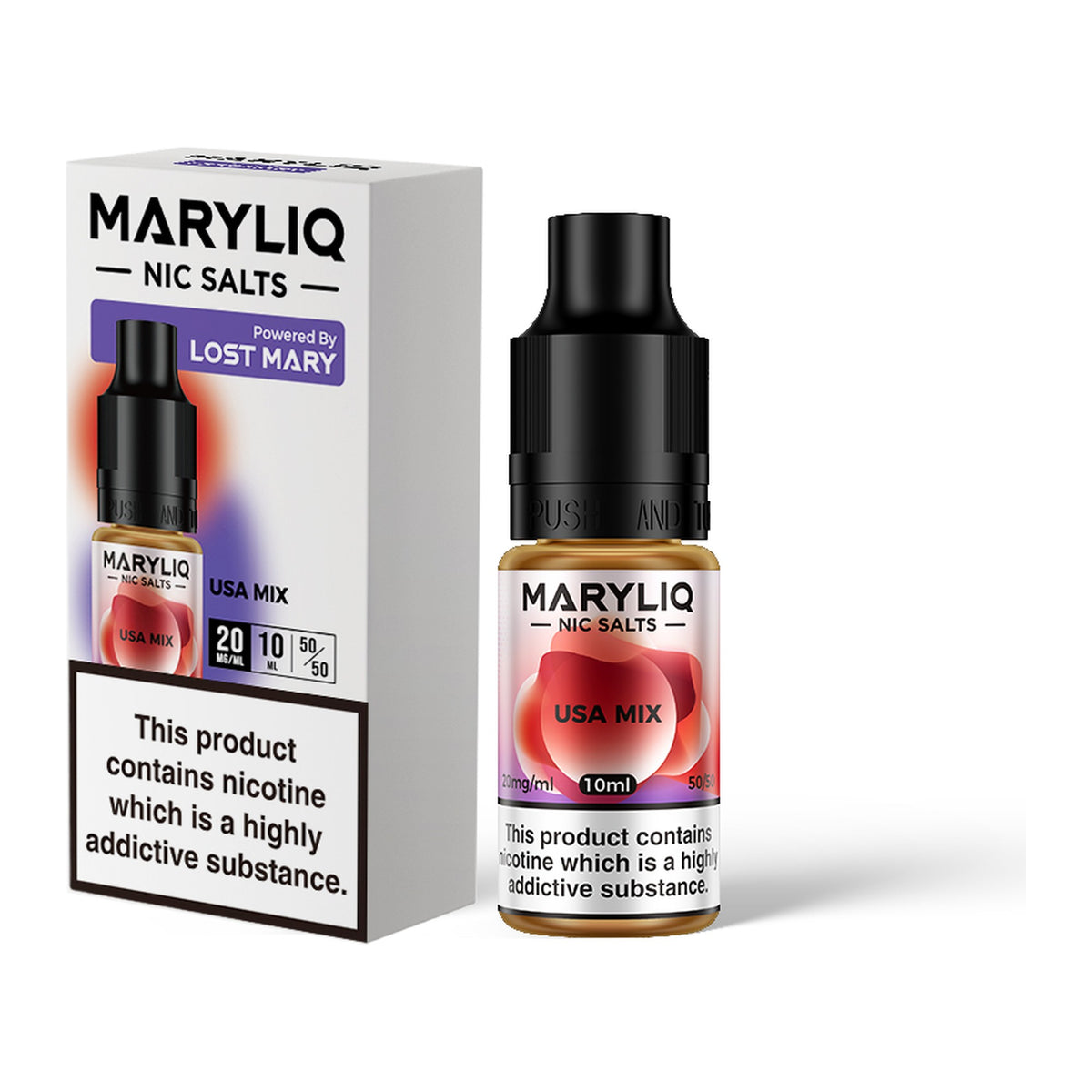 MARYLIQ USA Mix 20mg nic salt, bottle and box